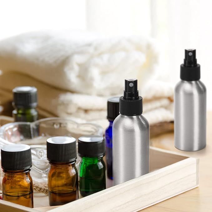 Youeon 12 Pack 4 Oz Fine Mist Spray Bottles, Reusable Aluminum Empty Spray Bottles, Small Refillable Bottle for Travel, Cosmetic, Perfume, Toner, Essential Oil Storage, Leak Proof