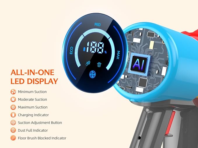 KZJKZJ Cordless Vacuum Cleaner, 550W 70Mins Powerful Suction Stick Vacuum, Anti-Tangle, Lightweight Vacuum Cleaner for Home, Rechargeable Vacuum Cordless for Hard Floor/Carpet/Pet Hair, LED Screen