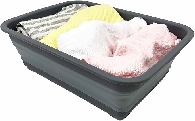 SAMMART 8L (2.1 Gallon) Set of 2 Collapsible Tub - Foldable Dish Tub - Portable Washing Basin - Space Saving Plastic Washtub (Grey)