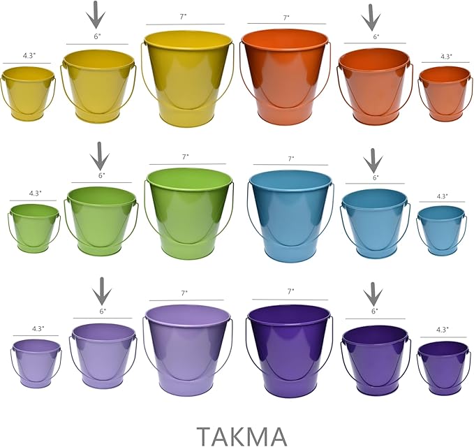 Colored Metal Buckets with Handle, 6 Pack 5.91 Inch Galvanized Iron Pail Bucket for Kids,Classroom,Crafts,and Party Favors (Multi-Colored)