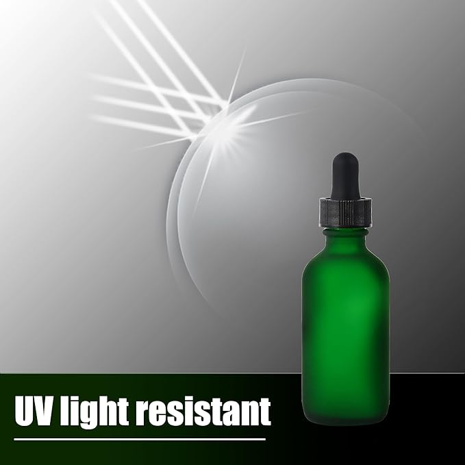 12 Pcs, 2oz Glass Dropper Bottle, Leakproof Tincture Bottles with Dropper, Green Reusable Eye Dropper Bottle, Preety Frosted Texture, for All Kinds of Liquids (Green-Frosted, 2oz-12pcs)