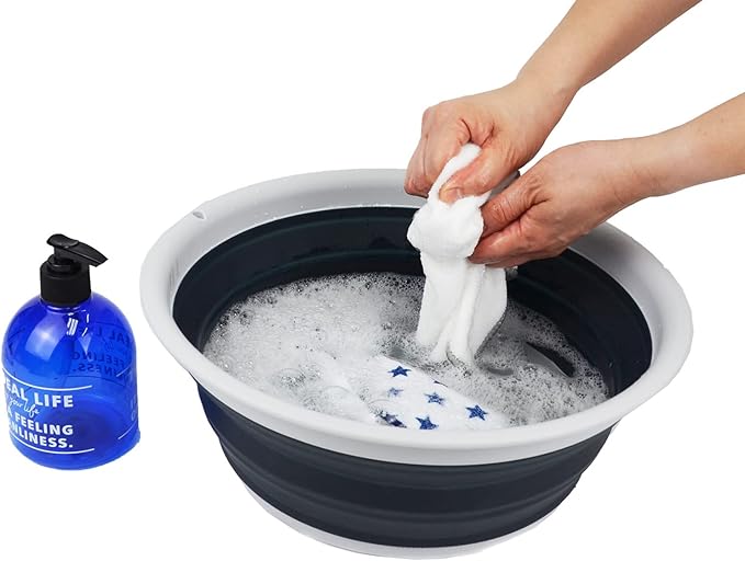 SAMMART 7.5L (1.98 Gallon) Collapsible Tub - Foldable Dish Tub - Portable Washing Basin - Space Saving Plastic Washtub (Grey/Slate Grey)