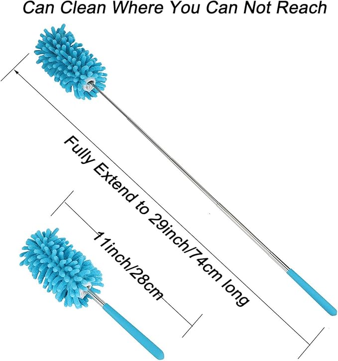 KissDate Microfiber Extendable Hand Dusters Washable Dusting Brush with Telescoping Pole for Cleaning Car, Computer, Air Conditioning, TV and Else Pack of 3