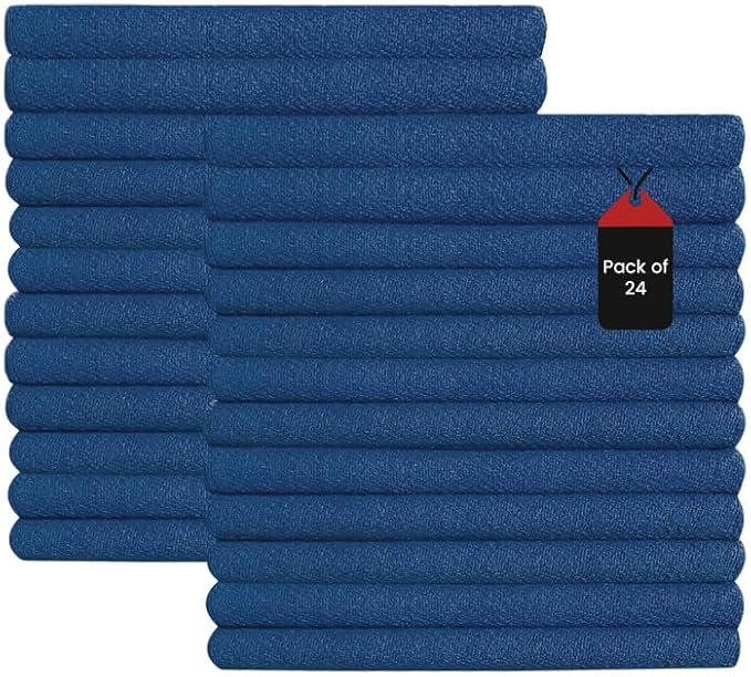 Premium Blue Huck Towels – (24 Pack) 15 x 27 inches 100% Cotton Bulk Towel for General Cleaning, Auto Shop, and Hospital Use, Super Absorbent, Machine Washable Cloth