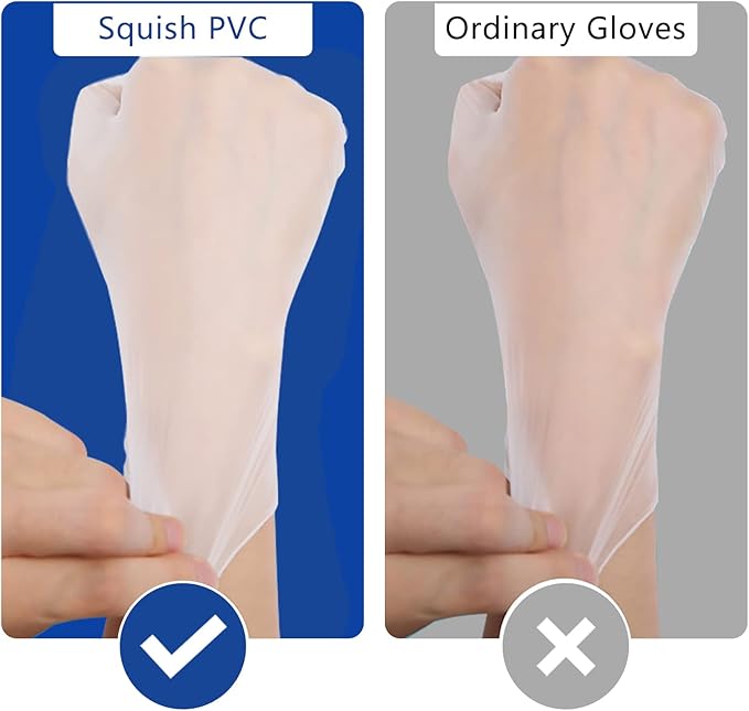 squish Disposable Gloves, 4 mil Clear Vinyl Gloves Latex Free Powder-Free Health Glove Cleaning Rubber Glove for Kitchen Cooking Cleaning Food Handling, 200PCS/Box, Medium