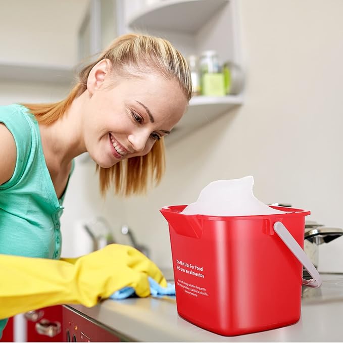 6 Pcs 6 Quart Cleaning Bucket Small Sanitizing Square Bucket Detergent Pail for Home Commercial Restaurant Kitchen Office School(Red)