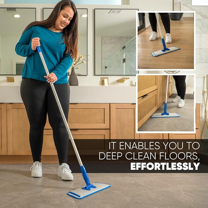 Cinch Mop - Microfiber Mop for Hardwood Floors - Flat Mops System for Wood, Tile, Laminate, Vinyl, 2 Wet Pads Refills, Reusable Micro Fiber Mopping Heads