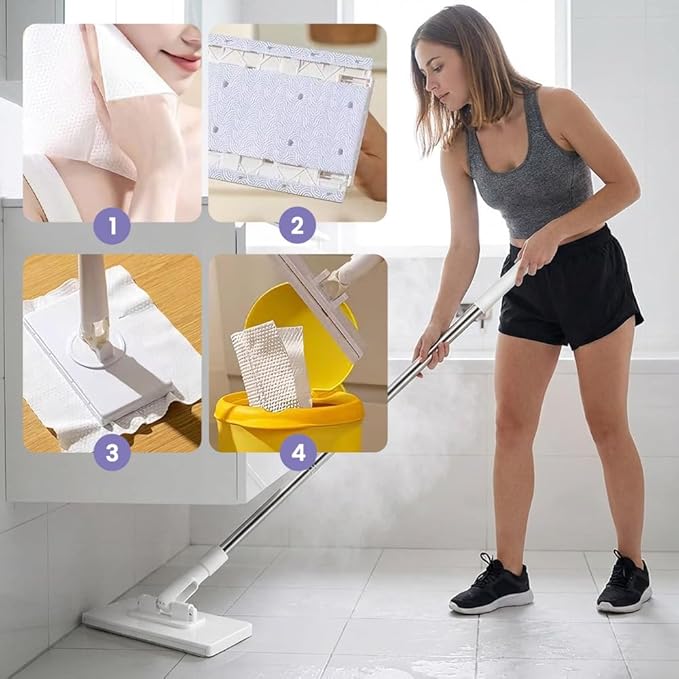 2026 Snap Grip Mini Mop Upgraded with 10 Pads| Zero Touch Hands-Free Cleaning Mop|27.5” & 36.5” Adjustable Handle Flat Dust Mop for Bathroom,Corners,Windows|No Wash, Wet & Dry Use (27.5”White)