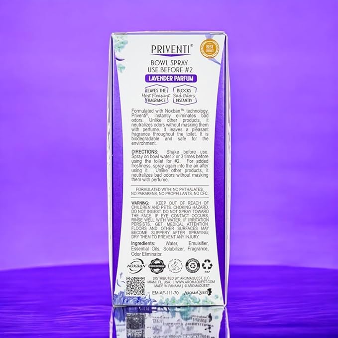 Signature PRIVENTI Toilet Spray, Lavender Parfum Bathroom Spray with Noxban Technology Odor Elimination, Travel Size, Long-Lasting Freshness for Home, Travel or Work, 2.4 Oz. - INSTANT FRESH AIR