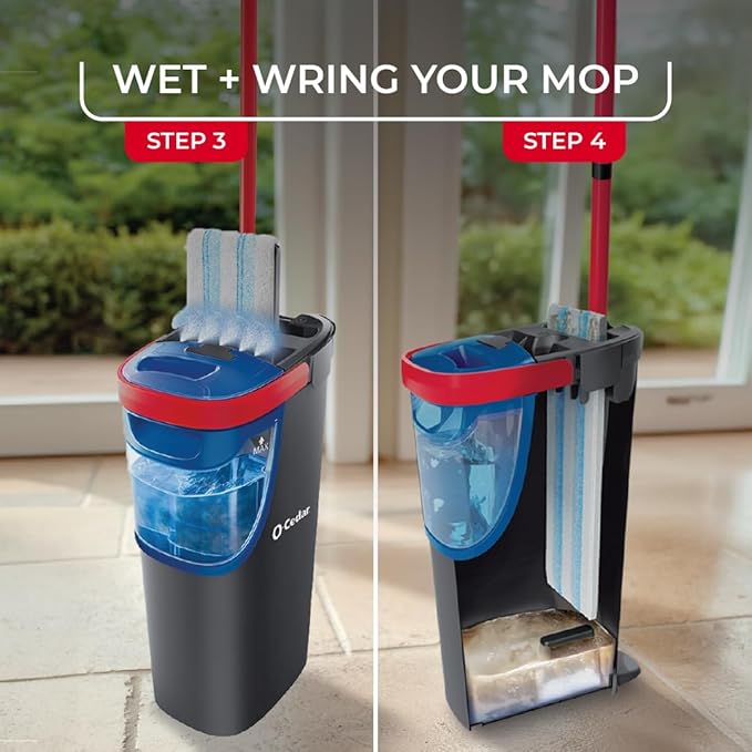O-Cedar H2prO Flat Mop System | Quick Cleaning Tool | Clean with Clean Water | Machine Washable Reusable Microfiber Mop Pad | Safe on Wood Floors, Vinyl, Tile, Baseboards, Walls