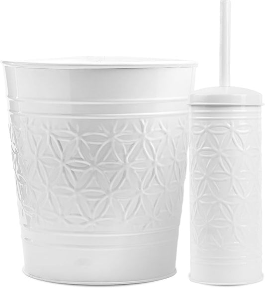 Autumn Alley White Farmhouse Bathroom Trash Can and Toilet Bowl Brush with Holder - White Bathroom Accessories Set for Charming Bathroom Décor