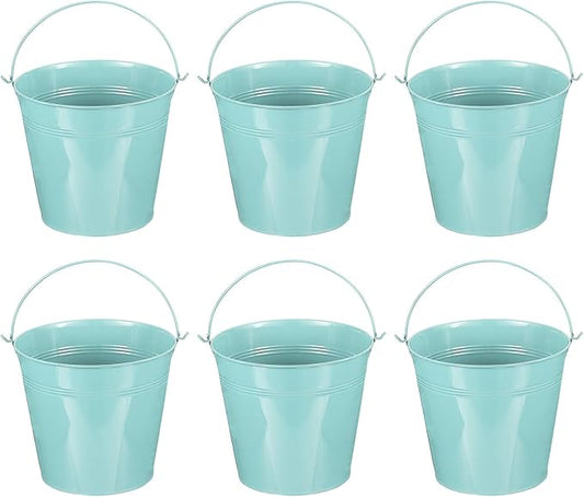 PATIKIL 7"x6.4" Small Metal Buckets with Handle, 6 Pcs Mini Galvanized Bucket Colorful Easter Buckets for Crafts Party Favors Decoration, Light Blue
