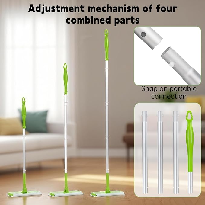 2-Pack Extra Long Detachable Mop Handles, Green, Compatible with Swiffer Dry & Wet Mops, Easy to Install & Replace