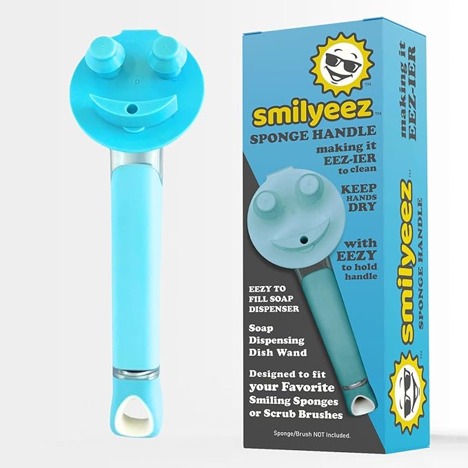The Original Smiling Handle with Soap Dispensing for Scrub Daddy (Reg. TM) Sponge and Scrub Moji Sponge (Light Blue)