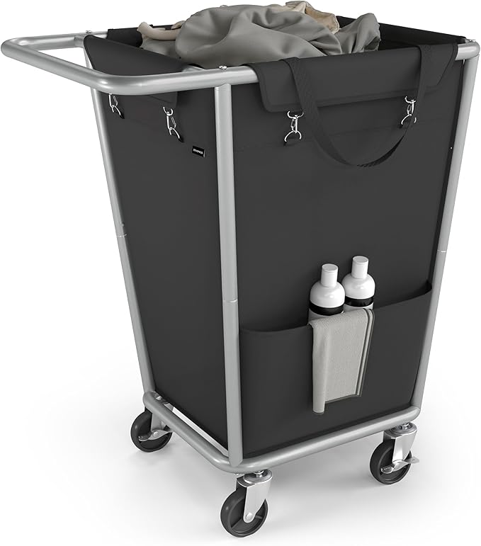 SONGMICS Laundry Basket with Wheels, 34.3 Gallons (130 L) Rolling Laundry Hamper with Removable Bag, Heavy-Duty Steel Frame with Handle, Ink Black URLS008B01