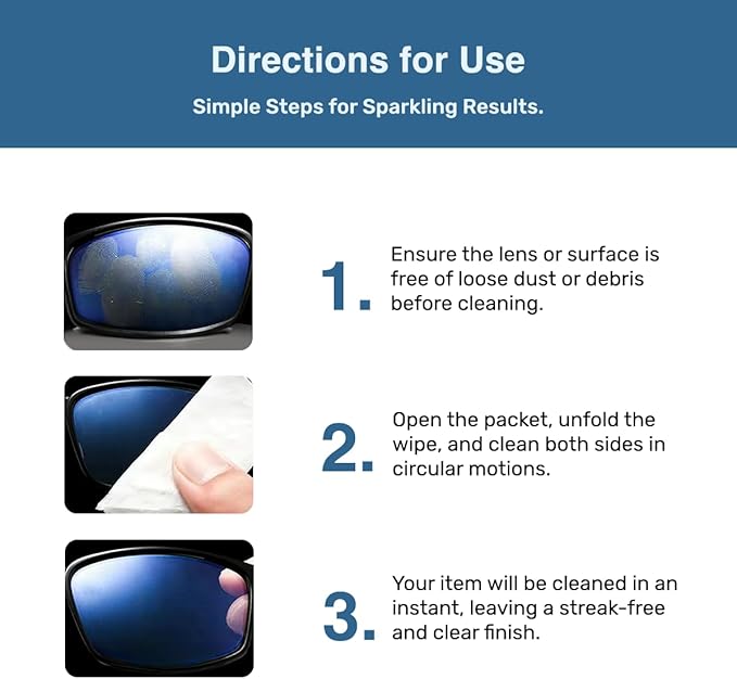 Optix Clear Guard Anti Fog Lens Wipes - 100 Pre-Moistened, Individually Wrapped Wipes for Eyeglasses, Camera Lenses, Sunglasses, Face Shields, Visors, Goggles, and Other Surfaces