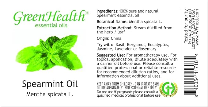 Spearmint Essential Oil - 32 fl oz - 100% Pure Essential Oil - Aluminum Bottle - Greenhealth