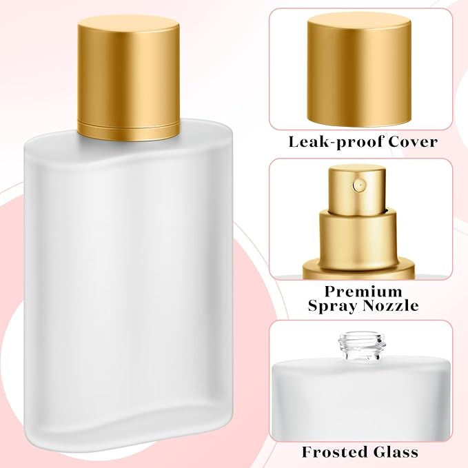 Tessco for you 6 Pcs 1.7 Ounces Perfume Bottles Empty 50ml Frosted Body Spray Glass Bottles Empty Refillable Atomizer Perfume Dispenser Fine Mist Atomizer Cosmetic Make up Container (Gold)