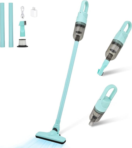 SIPPON 6-in-1 Lightweight Stick Vacuum Cleaner with 100W Powerful Motor, Mini Portable Household Handheld Vacuum Cleaner for Domestic Hard Floors, Carpets and Pet Hair(Green Cordless with Plug)