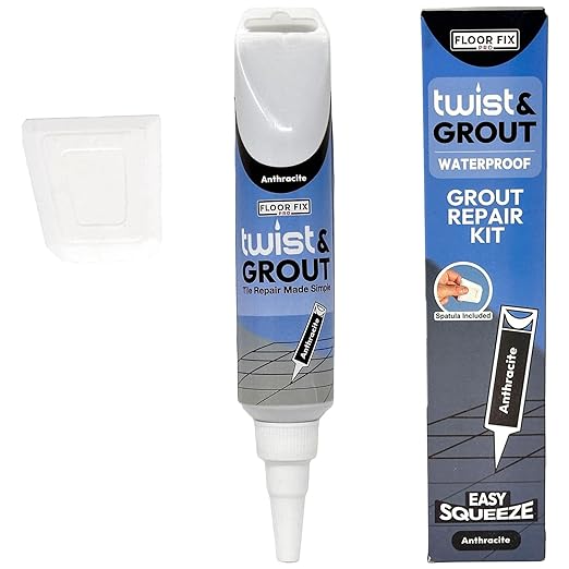Floor-Fix Pro Twist & Grout Reviver – Premixed Tile Repair for Bathroom, Shower & Kitchen with Smoothing Tool (Anthracite, 8.8 fl oz)
