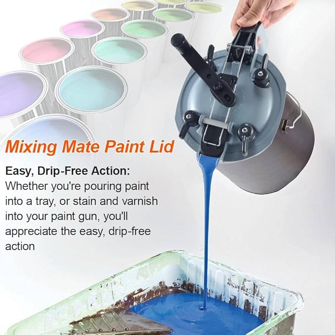 2 PCS 1L Paint Can Mixing Mate Lid Kit with Pour Spout and Mixing Blade, Universal Paint Shaker, for Stirring, Storing and Pouring, with Hand Crank