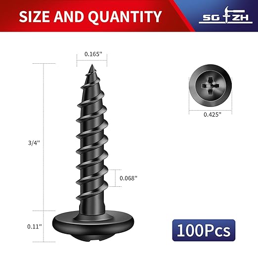 #8 x 3/4" Wood Screw 100Pcs Alloy Steel Standard Thread Truss Head Fast Self Tapping Black Oxide by SG TZH
