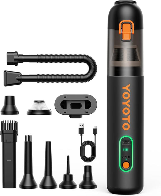 yoyoto Car Vacuum, Handheld Vacuum Cordless with 21000Pa Powerful Suction & 3 Modes, 4-in-1 Portable Hand Held Mini Vacuum Cleaner Rechargeable, Ultra Light for Car Home Office (Black)