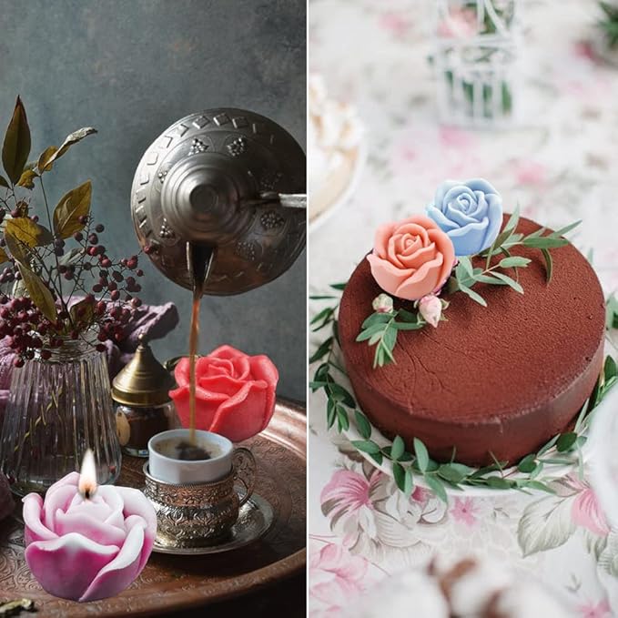 3D Rose Silicone Molds, 2PCS Big Rose Resin Candle Mold, Bloom Flower Silicone Fondant Mold for Handmade Chocolate Candy Cake Dessert Soap Wax Candle Polymer Clay Art Craft
