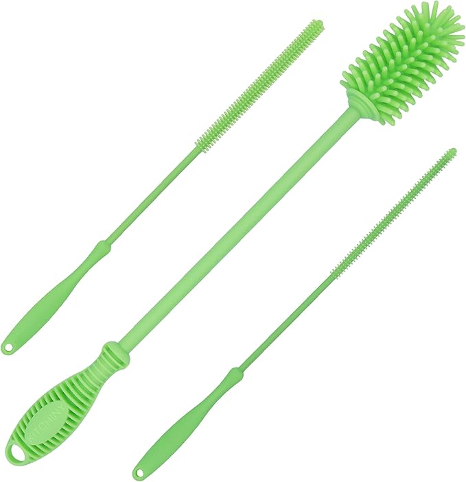 12.5" Silicone Bottle Brush & Straw Cleaner Brush Set | Water Bottle Cleaner for Hydro Flasks, Tumblers, Glassware, Vases and Narrow Neck Containers