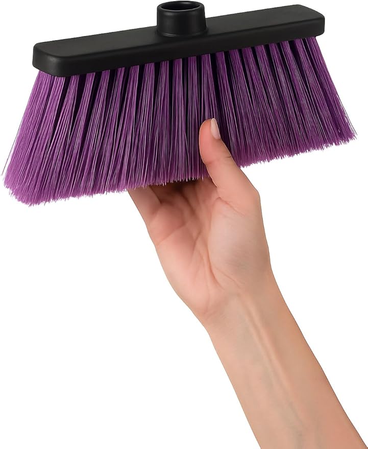 Healing Atlas ALMA Deep Purple 14" Soft Flagged Broom Head – Indoor Sweep – Universal 7/8" Thread – Eco-Friendly Recycled PP (Purple, ALMA)
