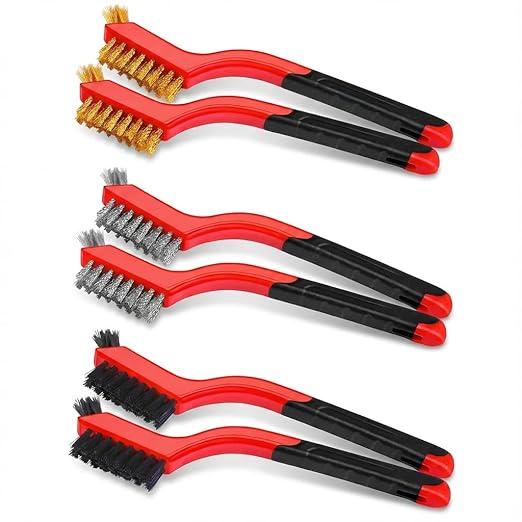 6-Pack Heavy-Duty Wire Brush Set,Rust Removal & Deep Cleaning for Metal, Automotive Parts, Furniture & BBQ | Durable Steel Bristles | Comfort Grip Handles