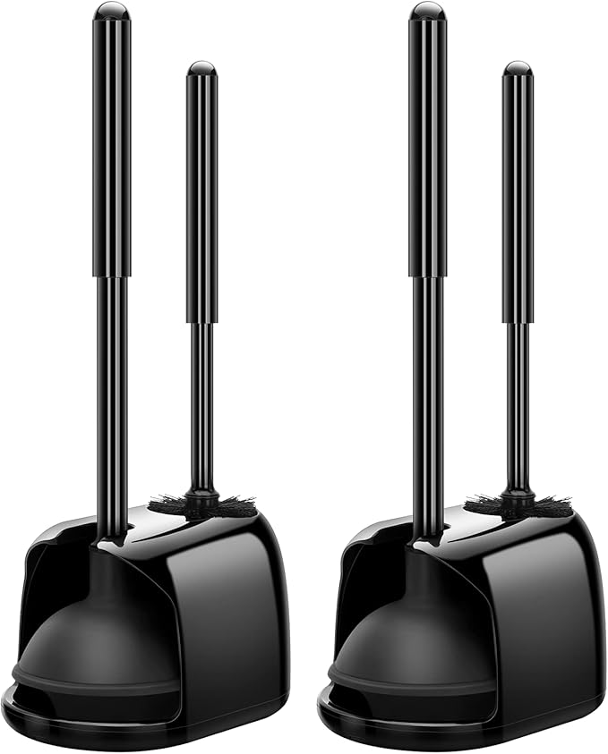 SetSail Toilet Brush and Plunger Set, 2 Packs Toilet Plungers for Bathroom Heavy Duty Toilet Bowl Brush and Holder Hidden Toilet Plunger and Brush Set for Deeply Cleaning 2 Packs - Black