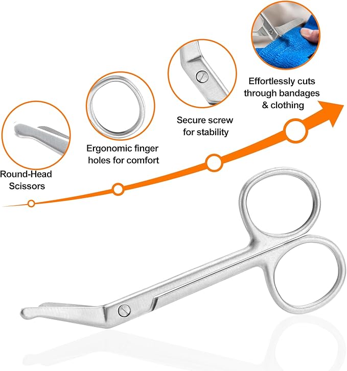 Lister Bandage Scissors Veterinary, 4.3" Trauma Shears, Stainless Steel Medical Scissors, with Curved and Blunt-end Design, Easy to Cut Bandage, Ideal for EMTs, Veterinarians, Paramedics and Nurses