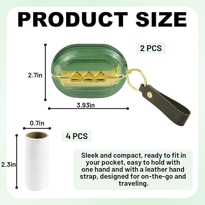 Travel Portable Lint Roller Set,Pet Lint Roller Extra Sticky Comes with 4 Rolls of Replacement Rollers,Double-Sided Lint Remover for Garment Bag Dust Lint (Green)