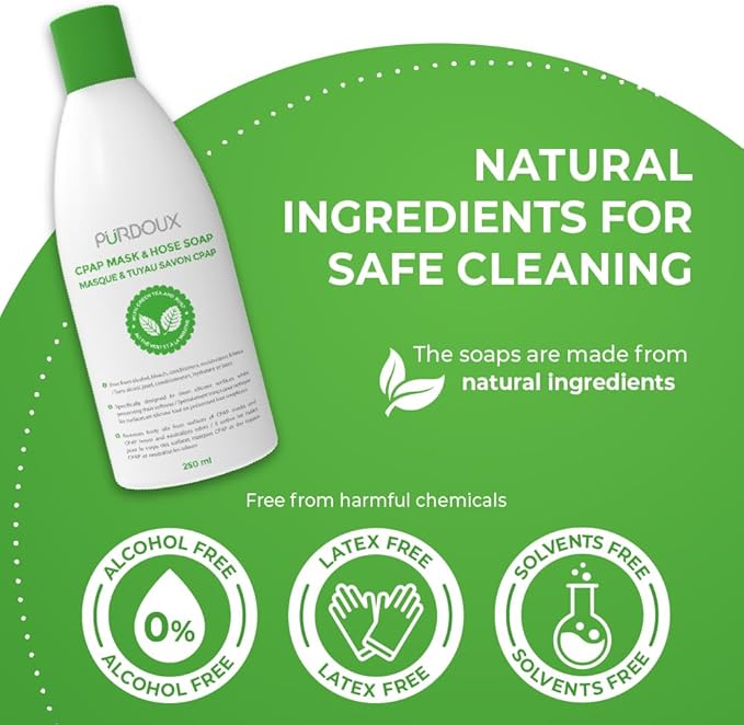 Purdoux CPAP Mask & Hose Soap Unscented(Pack of 3 Bottles, 250ML /8.4OZ Green Tea-Mint)-CPAP Supplies, CPAP Accessories, CPAP Soap Cleaner for CPAP Machine