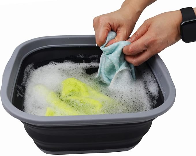 SAMMART 5.5L (1.4 Gallons) Collapsible Tub - Foldable Dish Tub - Portable Washing Basin - Space Saving Plastic Washtub (Dark Grey/Black, 1)