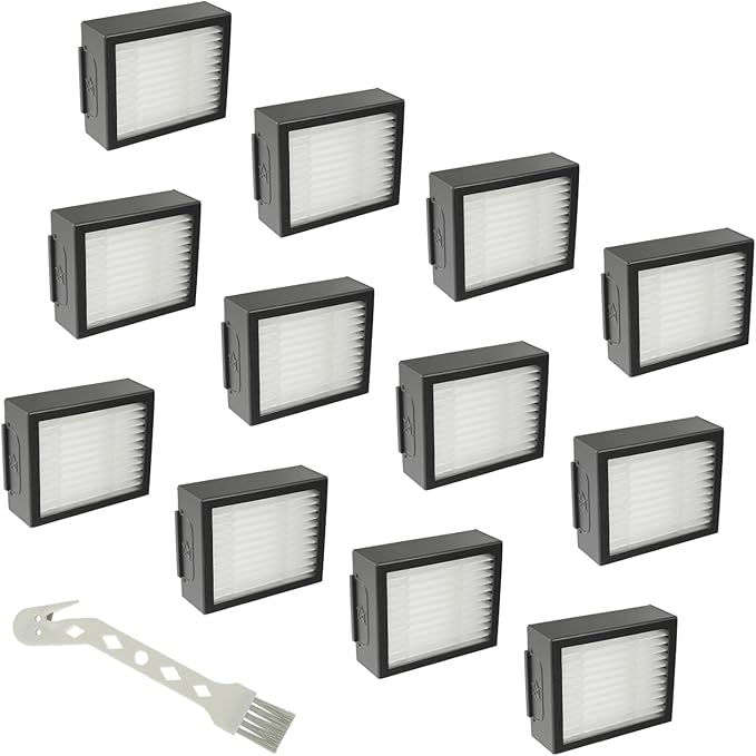 HUAREW Filter Replacement Parts for i-Robot Roomba E I & J Series i7 i7+/plus i3 i3+ E5 E6 E7 i4 i6 i6+ i8 i8+ Vacuum Cleaners, 12 Pack 4639161 Filter + 1 Cleaning Brush