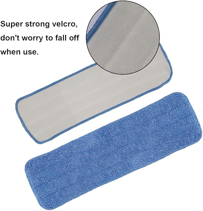 HZSOOCH 10 Pack 18 Inch Spray Mop Replacement Heads for Wet/Dry Mops, Reusable Microfiber Mop Pads Compatible with Bona Floor Care System - Blue