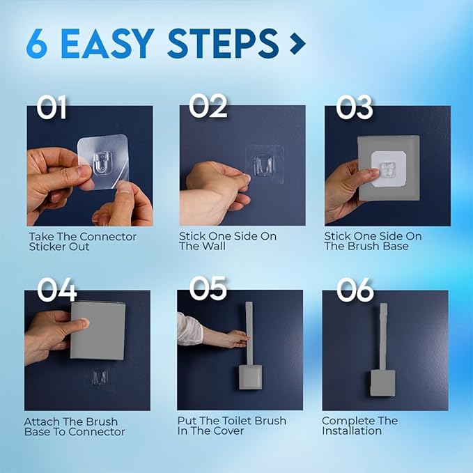 Toilet Brush Silicone and Holder Set – Pack of 4 Wall Mounted Toilet Brush Black – Long Non-Slip Handle, Flexible Bristles for Easy Cleaning – Modern Toilet Scrubber Brush