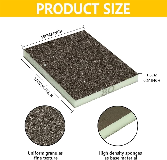 16PCS 150 Grits Sanding Sponge Medium Coarse Sanding Block, Washable and Reusable Wet Dry Sandpaper Sponge， Sander Sponges for Wood Drywall Metal Wood