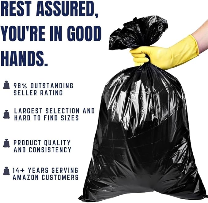 Plasticplace 32-33 Gallon Trash Bags │ 1 Mil │ Black Heavy Duty Garbage Can Liners │ 33” x 39” (100 Count)