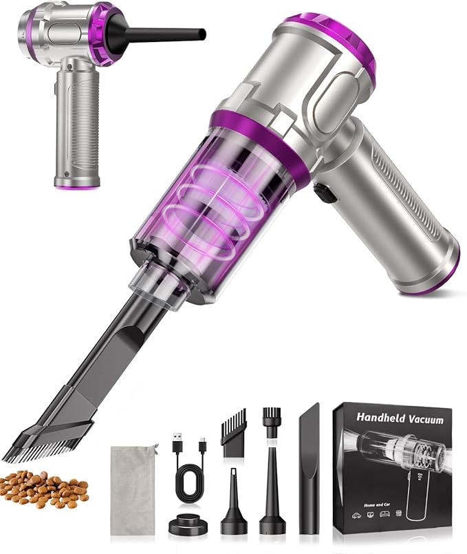 NOBIWA Portable Car Handheld Vacuum Cleaner 15000pa - 4 in 1 Vacuum Cleaner&Air Duster, Rechargeable Handheld Vacuum with Multi-Nozzles for Car, Home, Pet, Ideal Gifts for Men & Women (Pink)