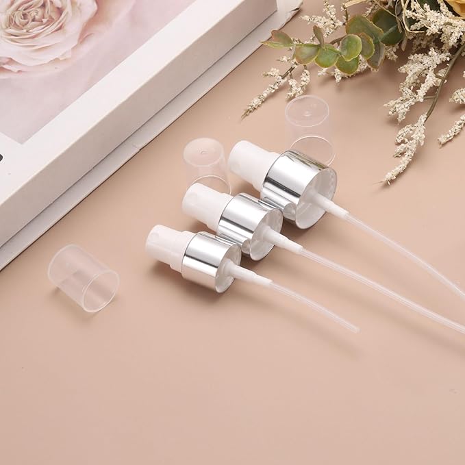 uxcell 6 Pcs Silver White Spray Top, 20/410 Fine Mist Sprayer Reusable Replacement Spray Bottle Pump Plastic Top for Cosmetic Perfume and Body Sprays Bottle
