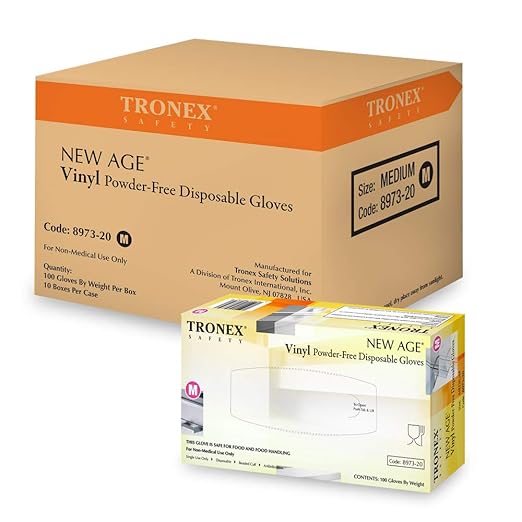 TRONEX 8973 Vinyl Disposable Gloves, Latex-Free, Powder-Free, Food Service, Catering, Natural, Large, Case of 1000