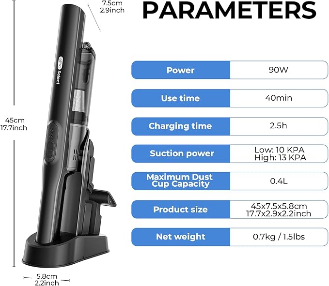 EPROEON Cordless Handheld Vacuum Cleaner, 13000Pa Strong Suction, Mini Vacuum with Charging Dock, 40 Mins Runtime, LED Light, HEPA Filter, One-Click Empty for Car Detailing and Home