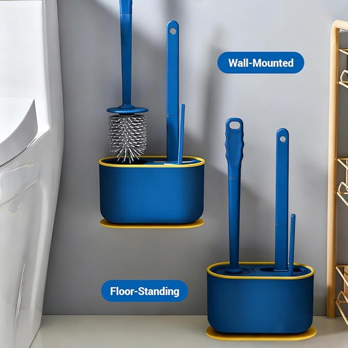 MOUMOUTEN Toilet Brush Set, Bathroom Accessories, Toilet Bowl Cleaners, Deep Cleansing Multifunctional Hanging Toilet Brush Set for Bathroom(Bule)