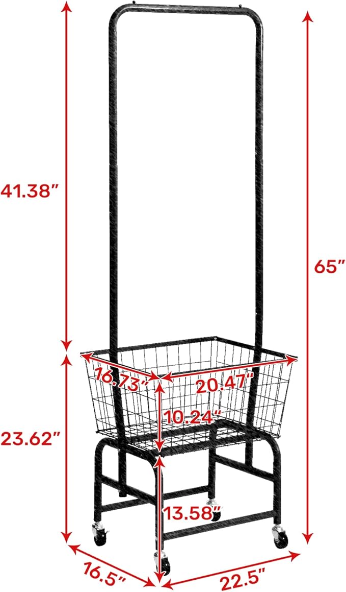 ALIMORDEN Laundry Cart with Clothes Rack, Rolling Laundry Butler with Wire Storage Rack，Pink