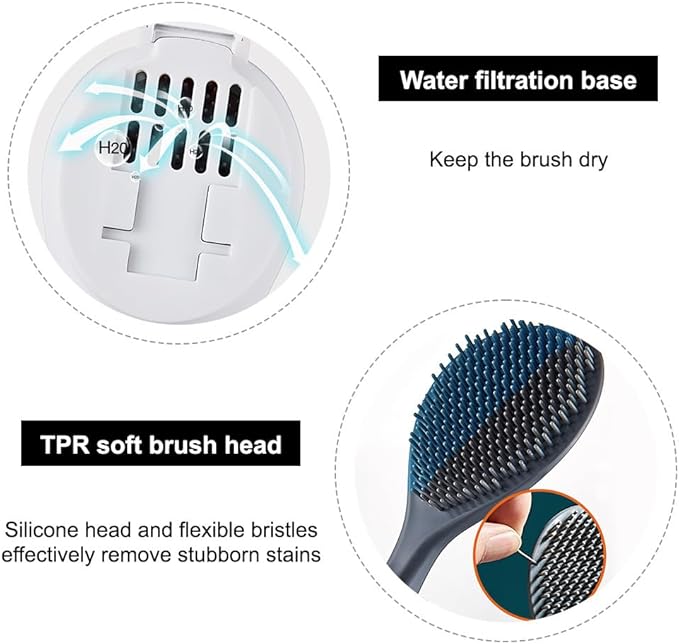 Silicone Toilet Brush & Holder Set, Deep Cleaning Wall Mounted Toilet Cleaner with Base & Adhesive Sticker for Home Bathroom