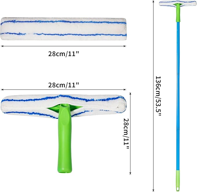 Forgrace Flexible Silicone Squeegee T-Bar Water Blade Microfiber Scrubber with Long Handle for Car or Home Glass Professional Car Windshield Squeegee, Window Cleaning Tool