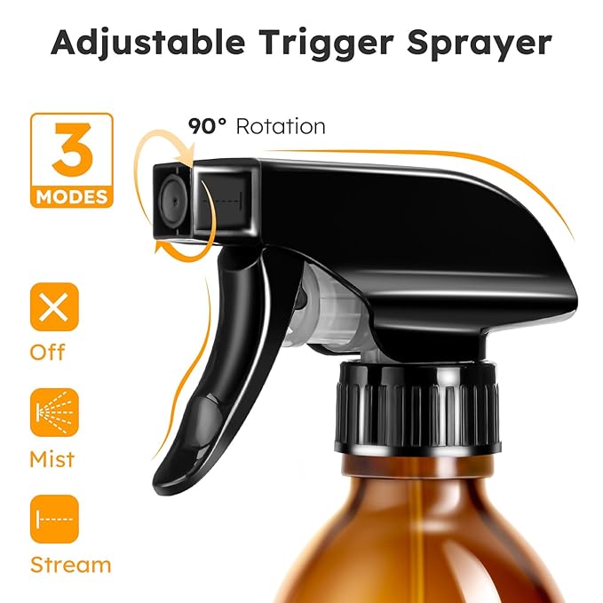 Tecohouse Glass Spray Bottle 8 oz, Clear Small Empty Refillable Sprayer Container with Labels, Funnel, Lids, Graduated Pipettes - Handheld Size